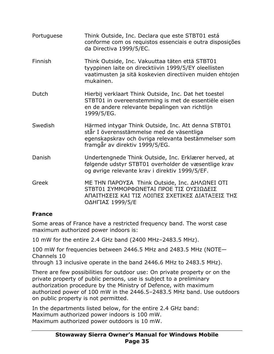 France | Think Outside Sierra Keyboard User Manual | Page 35 / 37