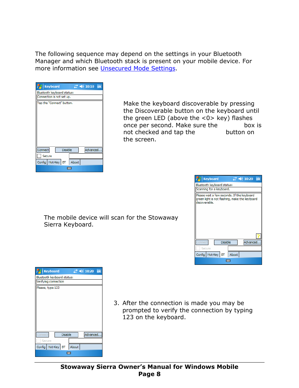 Unsecured connections | Think Outside Sierra Keyboard User Manual | Page 8 / 37