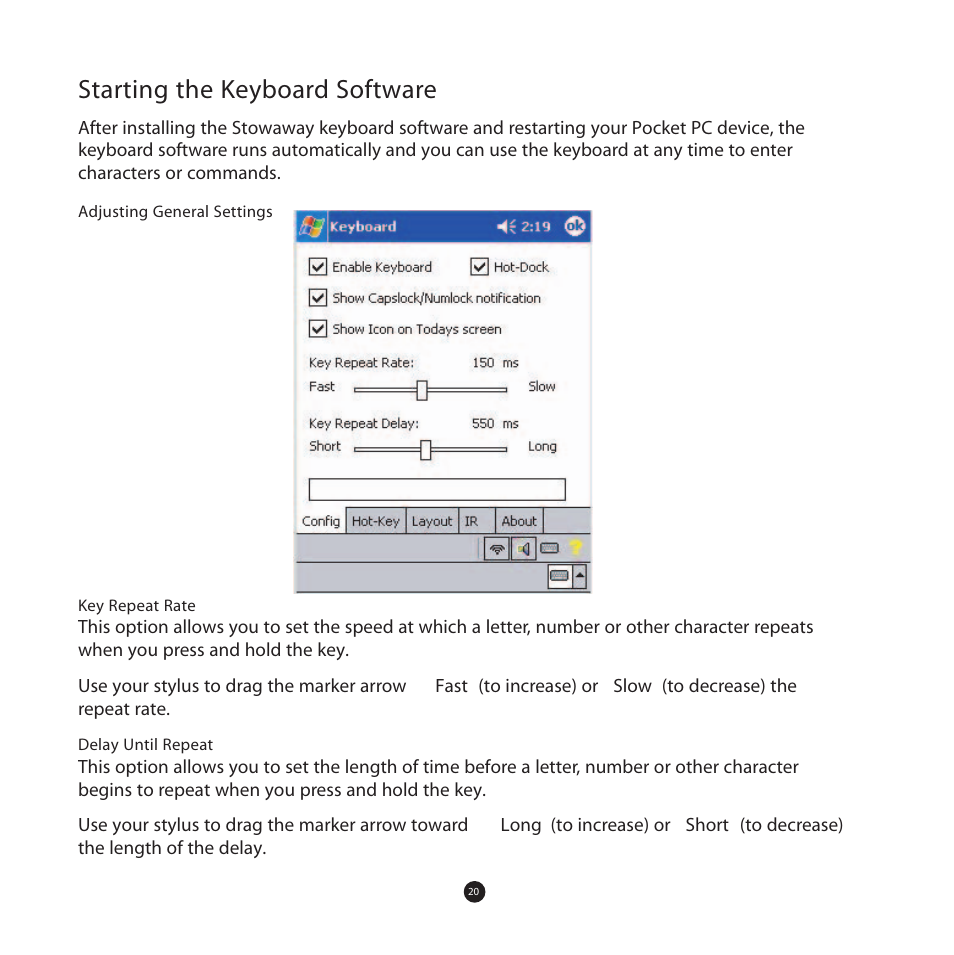 Starting the keyboard software | Think Outside Stowaway User Manual | Page 22 / 36