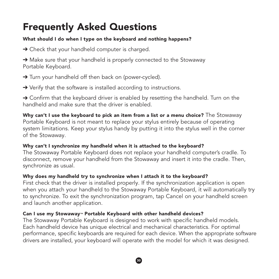 Frequently asked questions | Think Outside Stowaway User Manual | Page 32 / 36