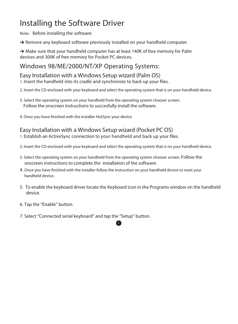 Installing the software driver | Think Outside Stowaway User Manual | Page 4 / 36