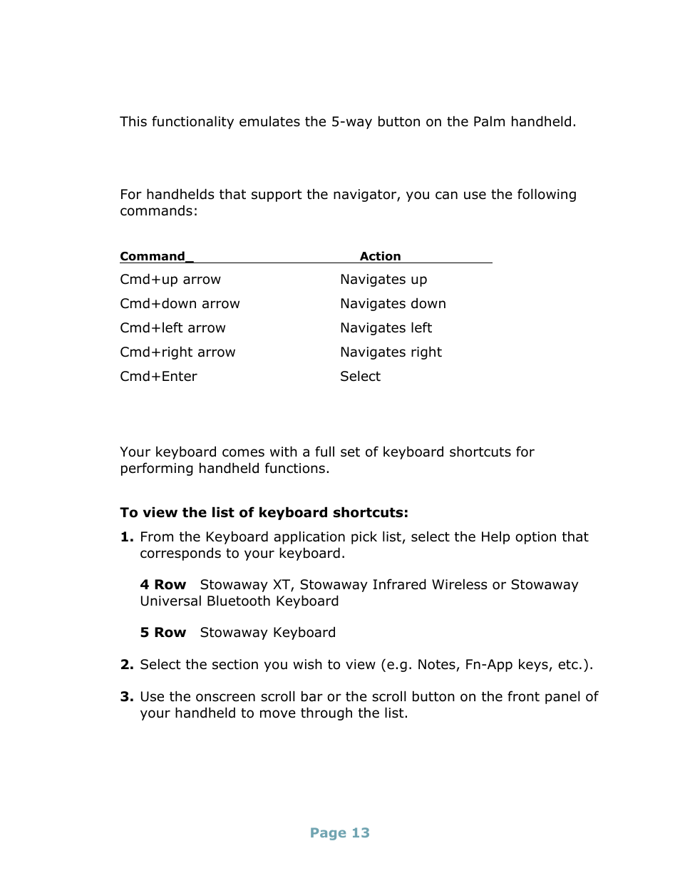 Working with the navigator, Using the navigator, Viewing keyboard shortcuts | Think Outside Stowaway Universal Bluetooth Keyboard User Manual | Page 13 / 31