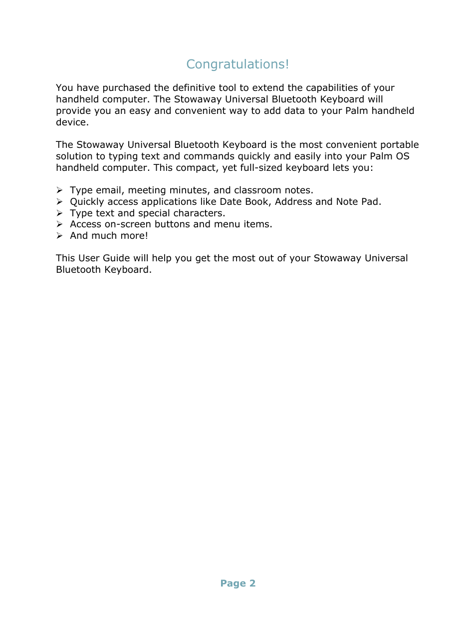 Think Outside Stowaway Universal Bluetooth Keyboard User Manual | Page 2 / 31