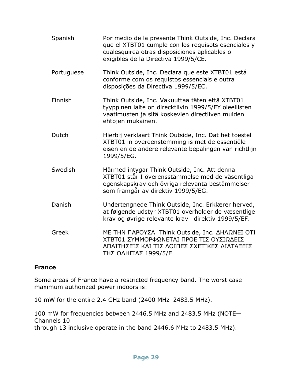 France | Think Outside Stowaway Universal Bluetooth Keyboard User Manual | Page 29 / 31