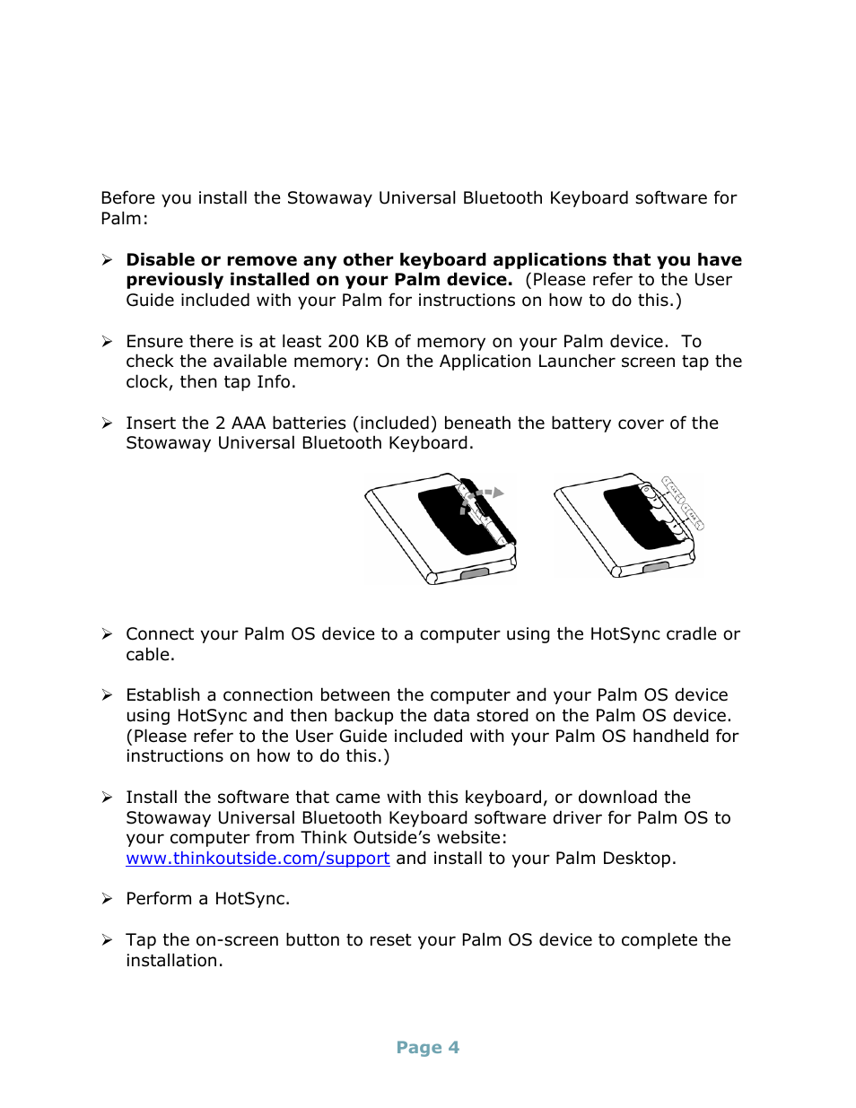 Setting up the keyboard, Before you begin, Installing the software | Think Outside Stowaway Universal Bluetooth Keyboard User Manual | Page 4 / 31