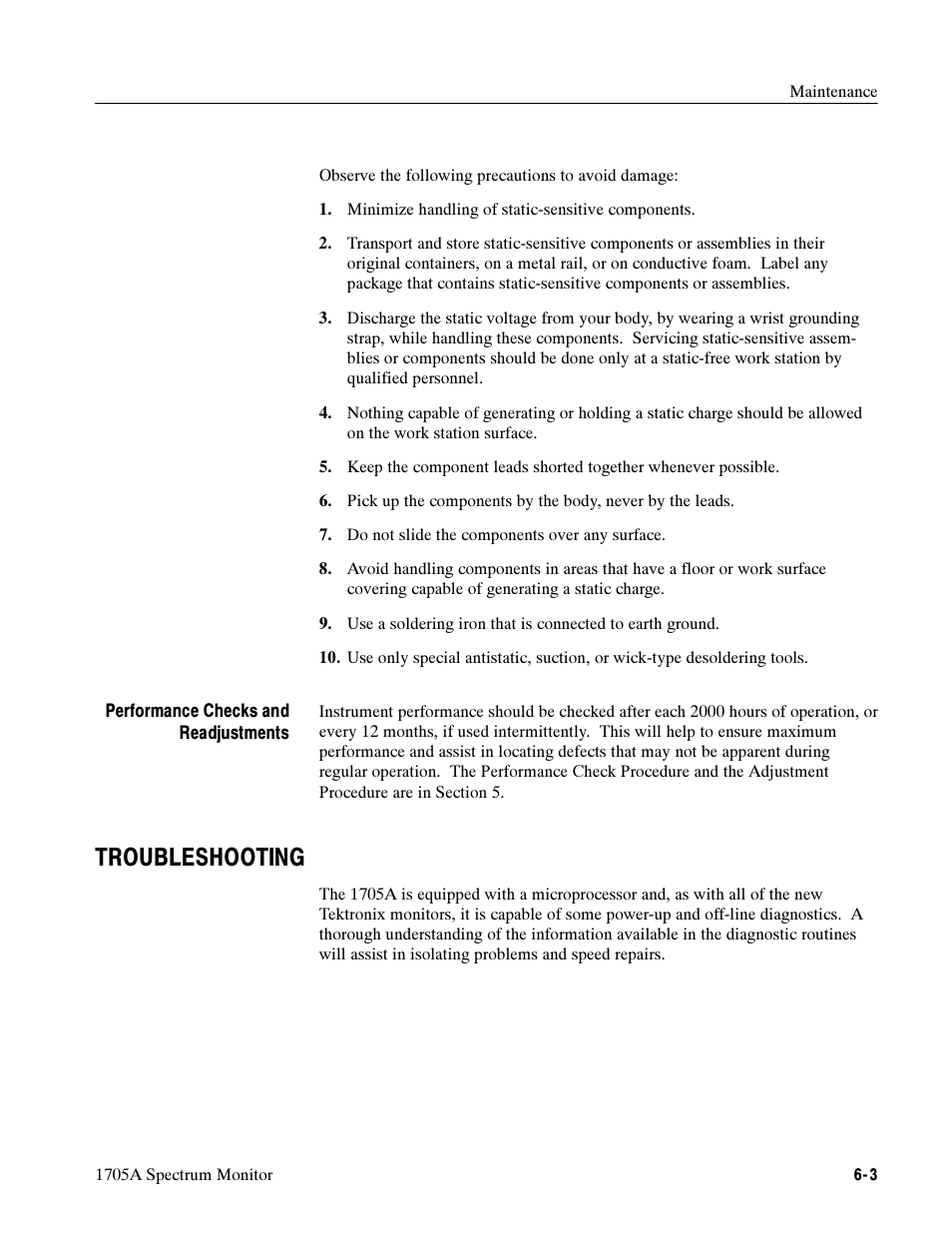 Troubleshooting | Tektronix 1705A User Manual | Page 128 / 223