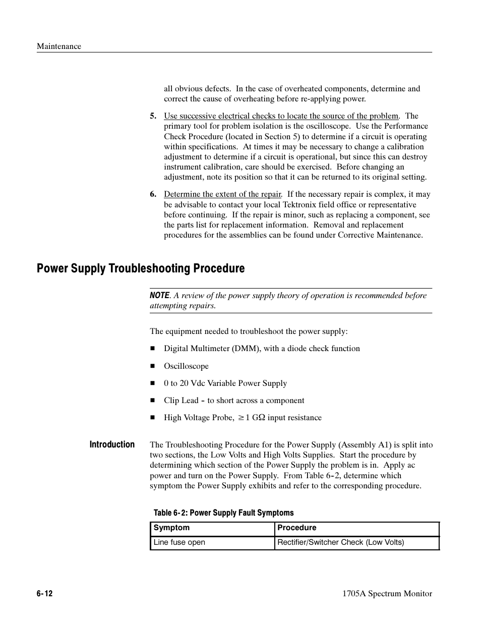 Power supply troubleshooting procedure | Tektronix 1705A User Manual | Page 137 / 223
