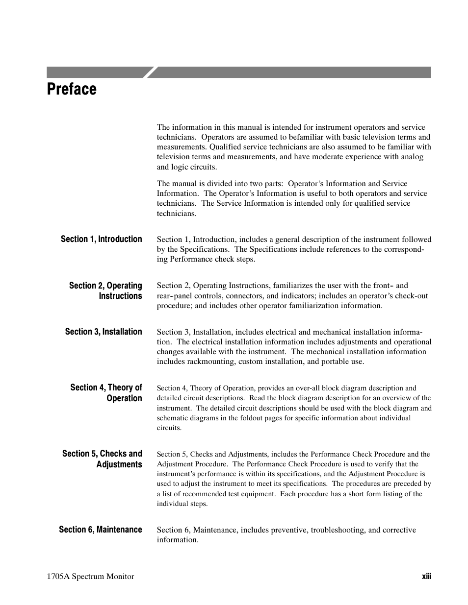 Preface | Tektronix 1705A User Manual | Page 14 / 223