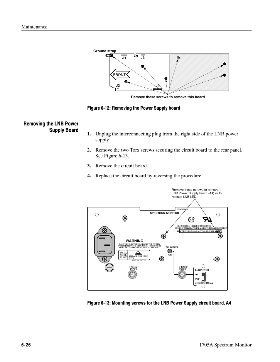 Removing the lnb power supply board | Tektronix 1705A User Manual | Page 151 / 223