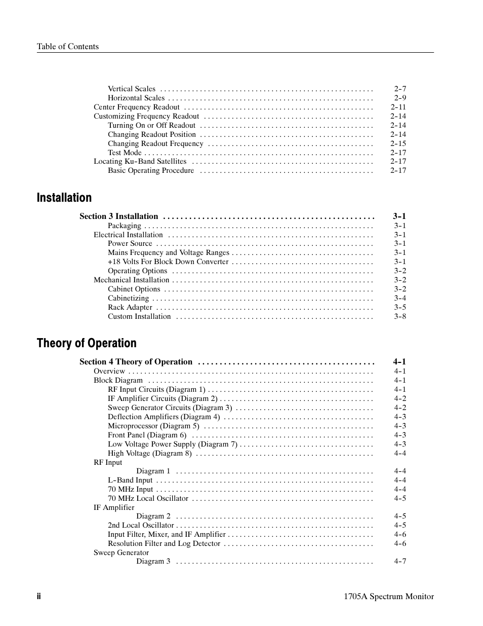 Installation, Theory of operation | Tektronix 1705A User Manual | Page 3 / 223