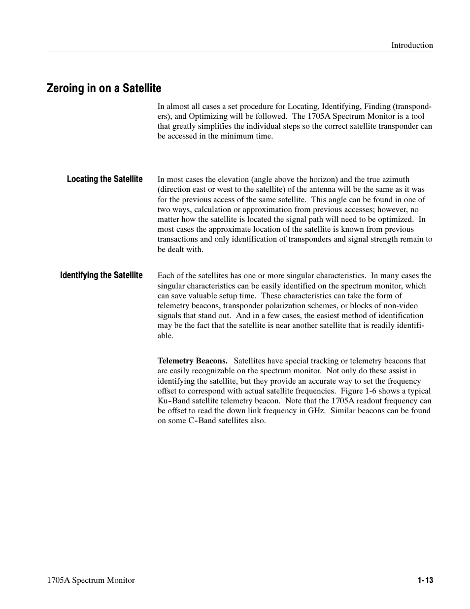 Zeroing in on a satellite | Tektronix 1705A User Manual | Page 32 / 223