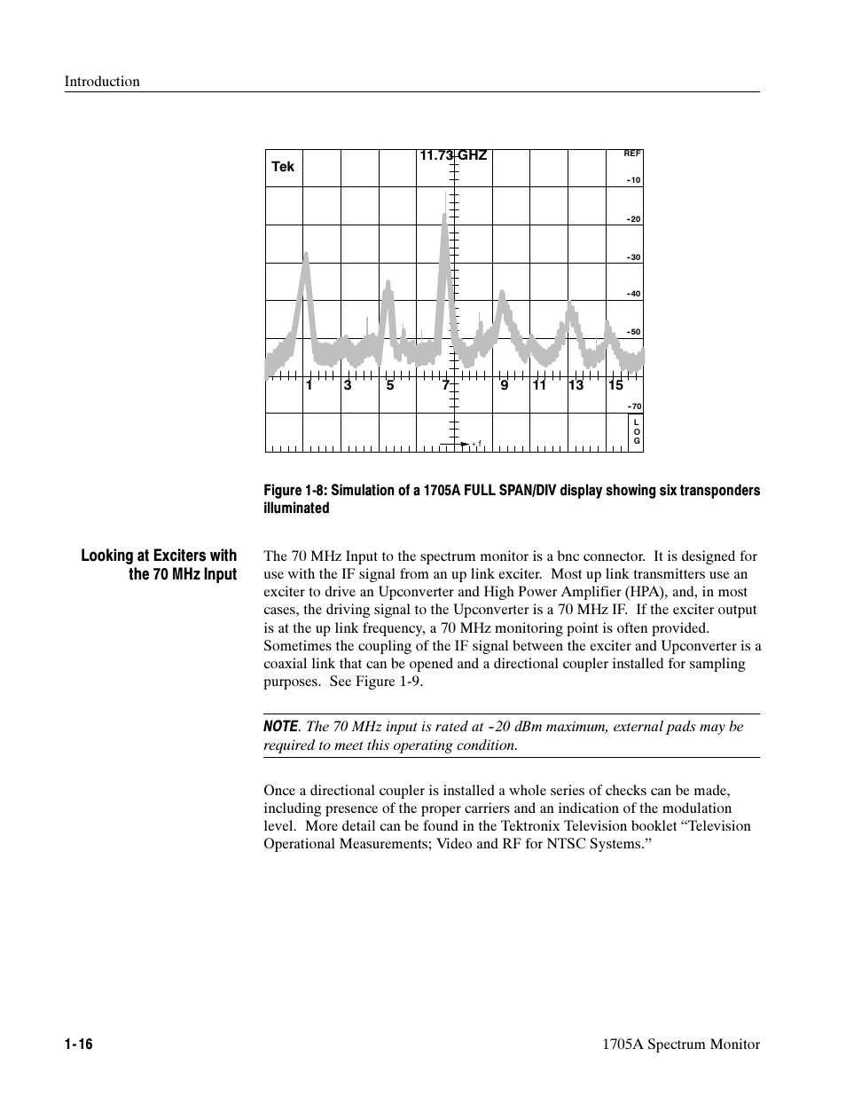 Looking at exciters with the 70 mhz input | Tektronix 1705A User Manual | Page 35 / 223