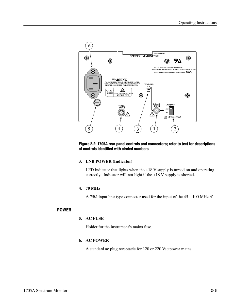 Power | Tektronix 1705A User Manual | Page 44 / 223