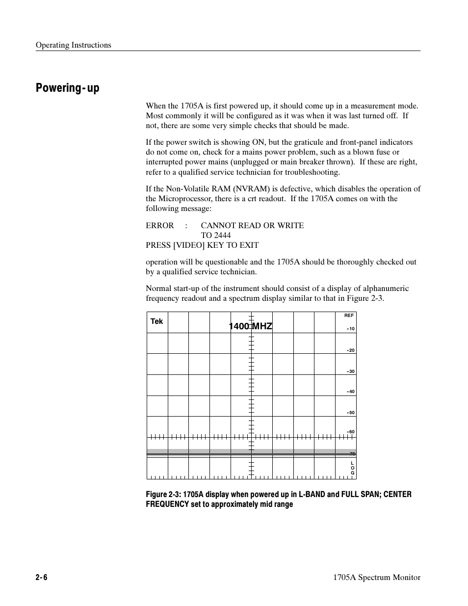 Powering-up, Powering- up, 1400 mhz | Tektronix 1705A User Manual | Page 45 / 223