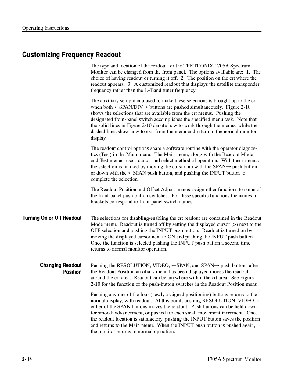 Customizing frequency readout | Tektronix 1705A User Manual | Page 53 / 223