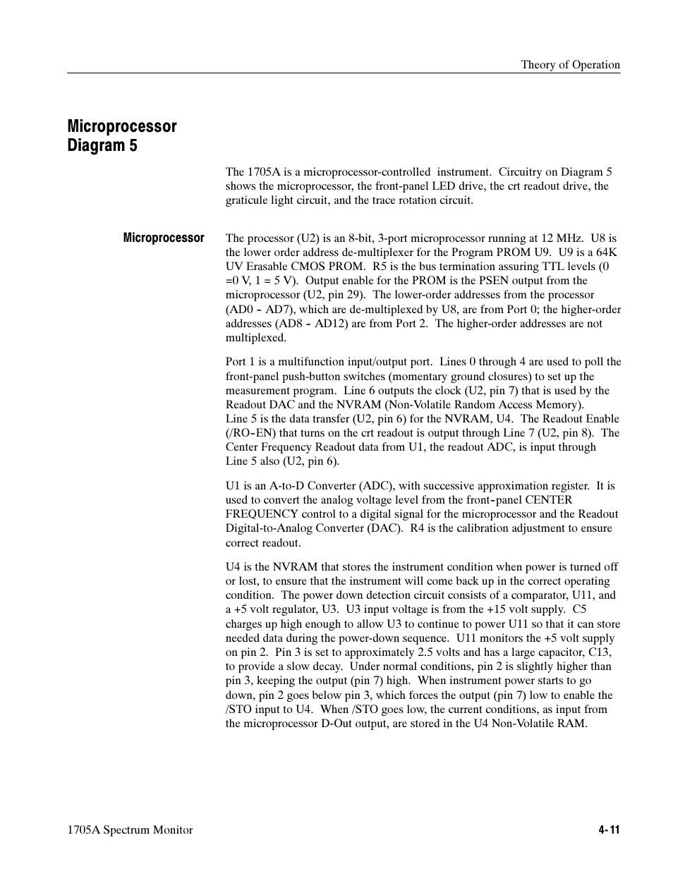 Microprocessor diagram 5 | Tektronix 1705A User Manual | Page 84 / 223