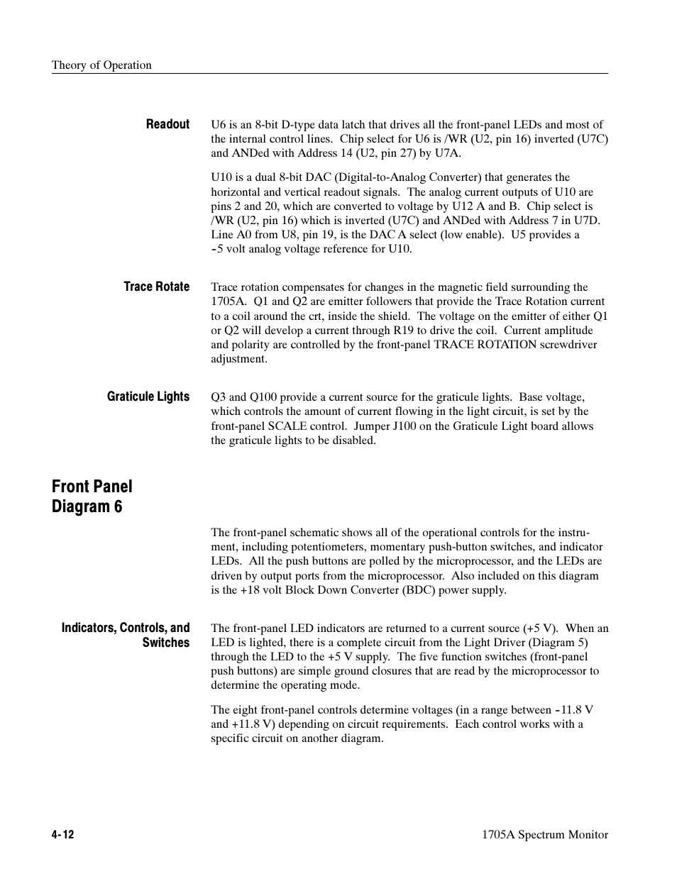 Front panel diagram 6 | Tektronix 1705A User Manual | Page 85 / 223