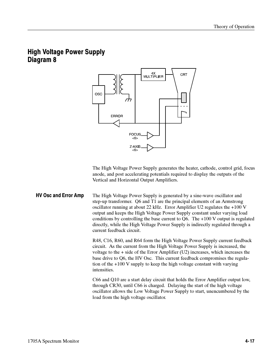 High voltage power supply diagram 8 | Tektronix 1705A User Manual | Page 90 / 223