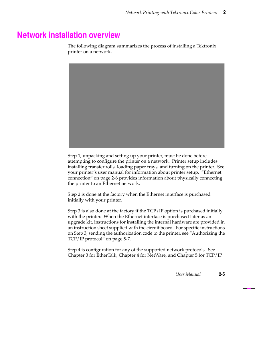 Network installation overview, 10base2 (thin ethernet) 2-8 | Tektronix 200 Series User Manual | Page 17 / 112