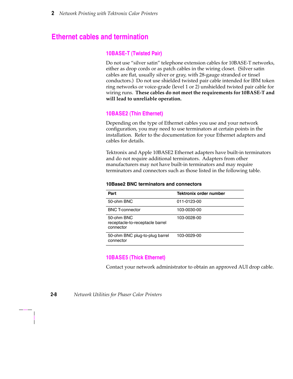 Ethernet cables and termination | Tektronix 200 Series User Manual | Page 20 / 112