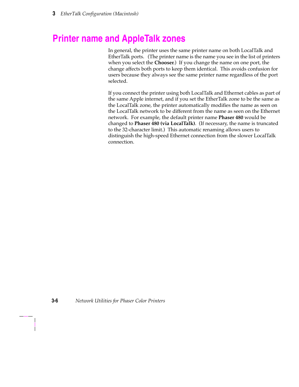 Printer name and appletalk zones, Ethertalk configuration overview 3-2 | Tektronix 200 Series User Manual | Page 32 / 112