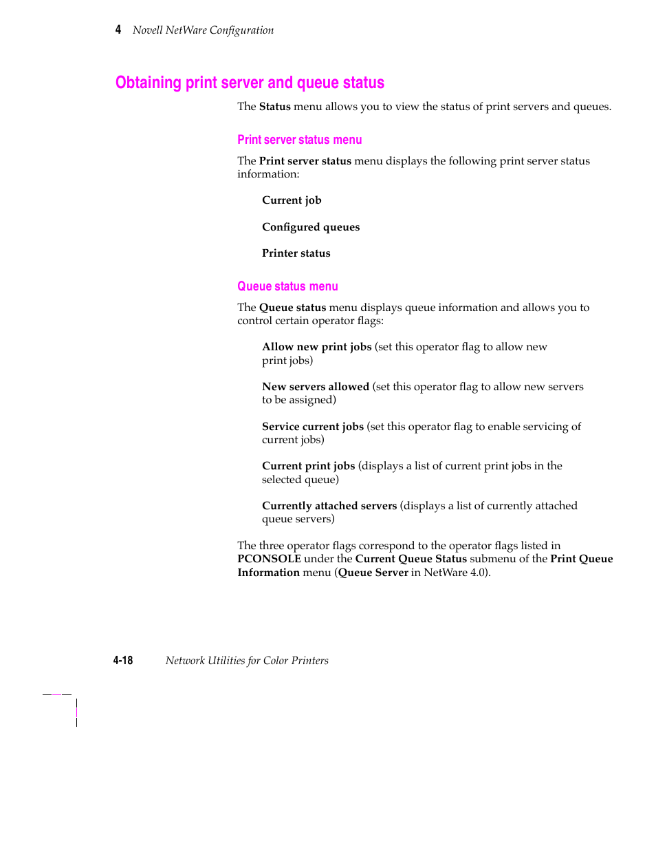 Obtaining print server and queue status, Testing the file server-to-printer connection 4-26 | Tektronix 200 Series User Manual | Page 52 / 112