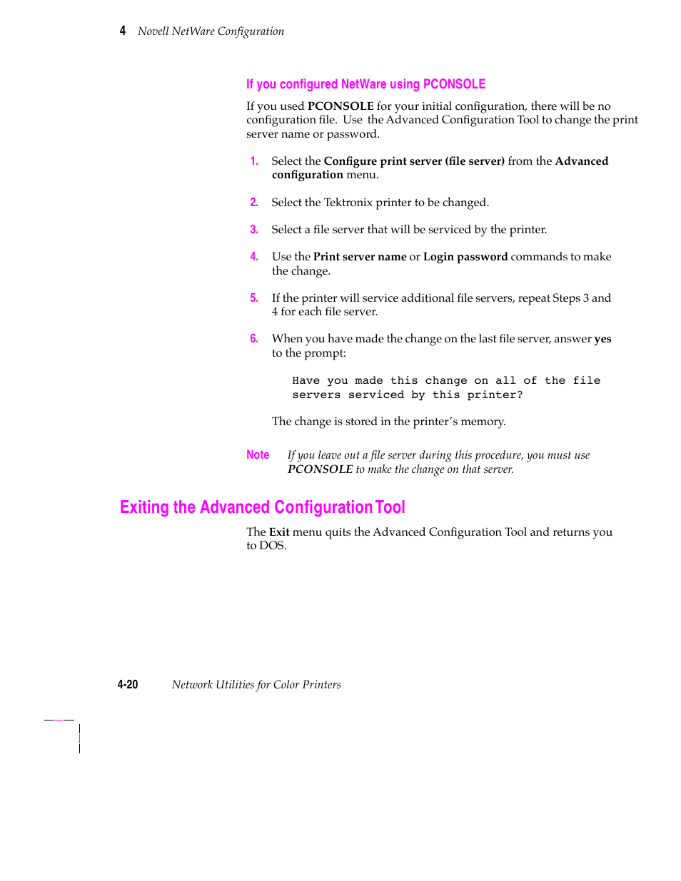 Exiting the advanced configuration tool, Exiting the advanced conþguration tool | Tektronix 200 Series User Manual | Page 54 / 112