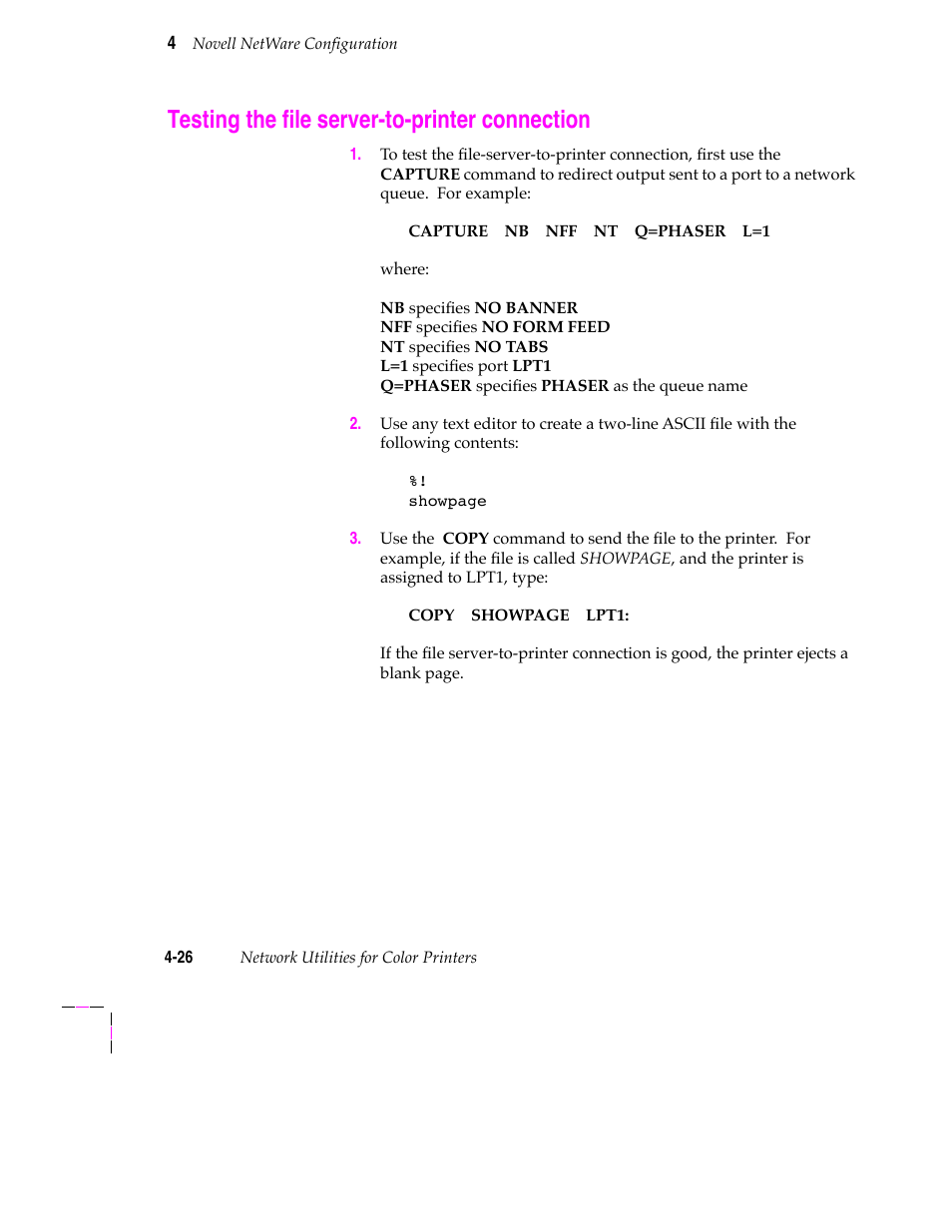 Testing the file server-to-printer connection, Testing the þle server-to-printer connection | Tektronix 200 Series User Manual | Page 60 / 112