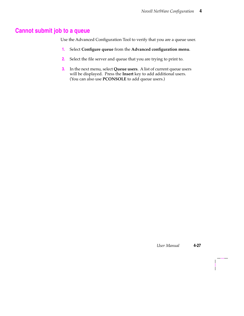 Cannot submit job to a queue | Tektronix 200 Series User Manual | Page 61 / 112