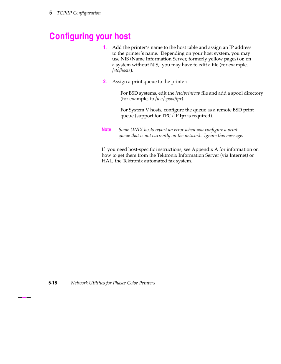 Configuring your host, Conþguring your host | Tektronix 200 Series User Manual | Page 80 / 112