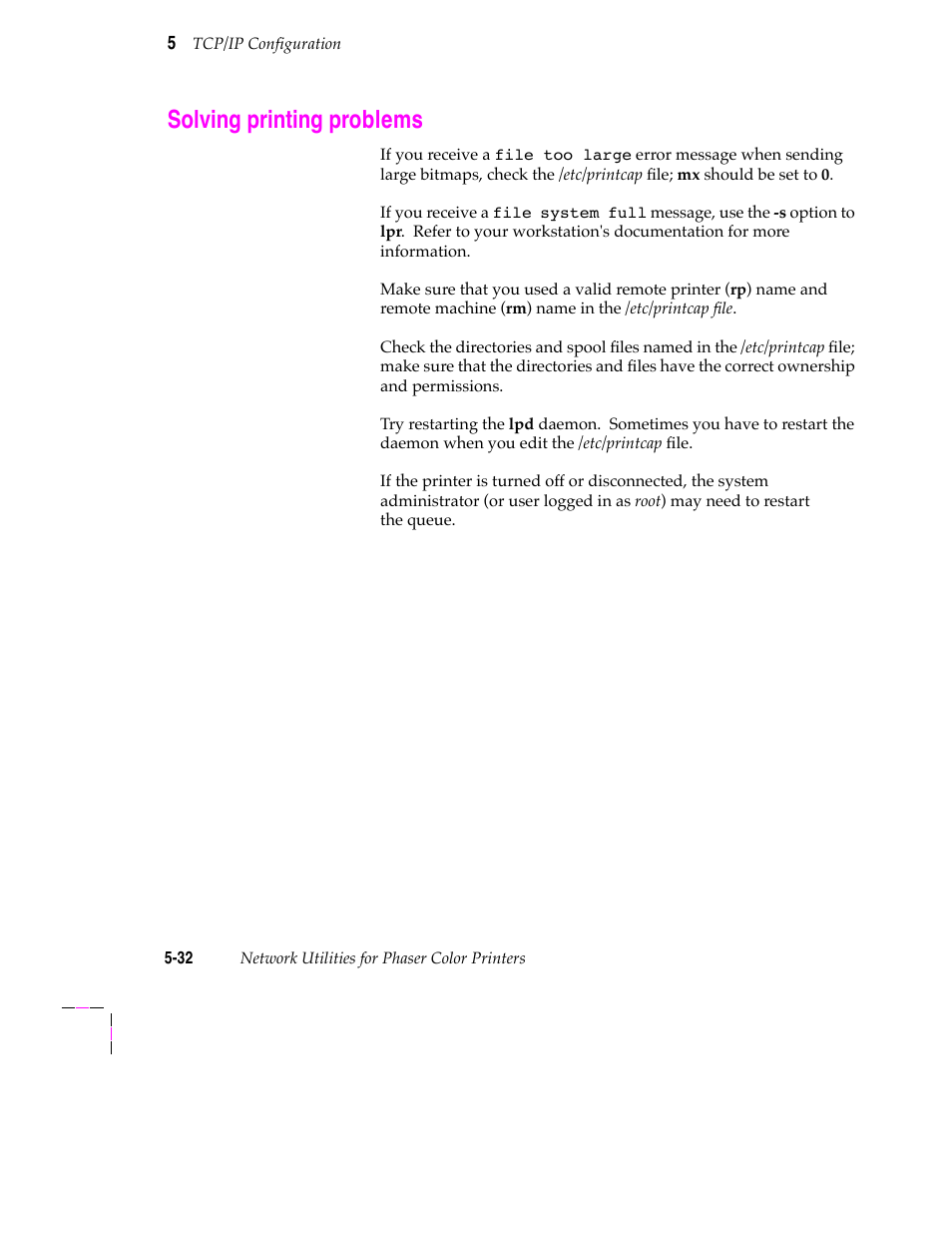 Solving printing problems, Configuring your printer 5-17, Snmp 5-29 | Tektronix 200 Series User Manual | Page 96 / 112