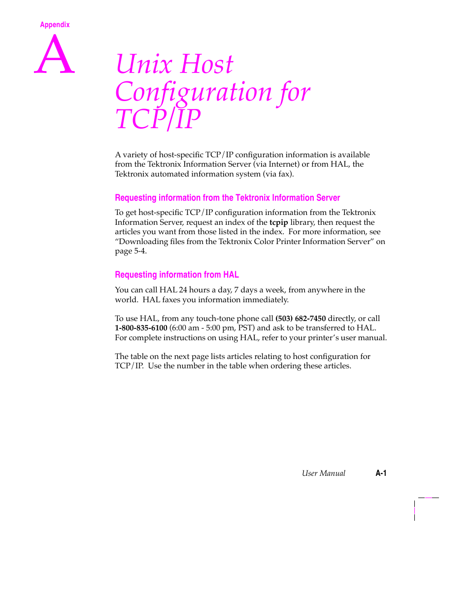Unix host configuration for tcp/ip | Tektronix 200 Series User Manual | Page 99 / 112