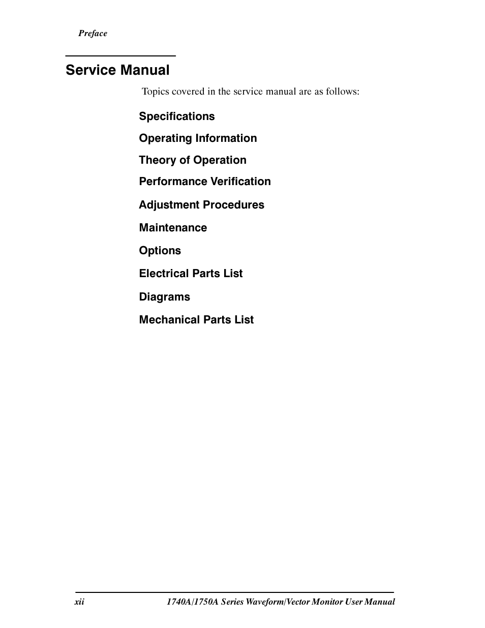 Service manual | Tektronix 1740A/1750A User Manual | Page 12 / 143