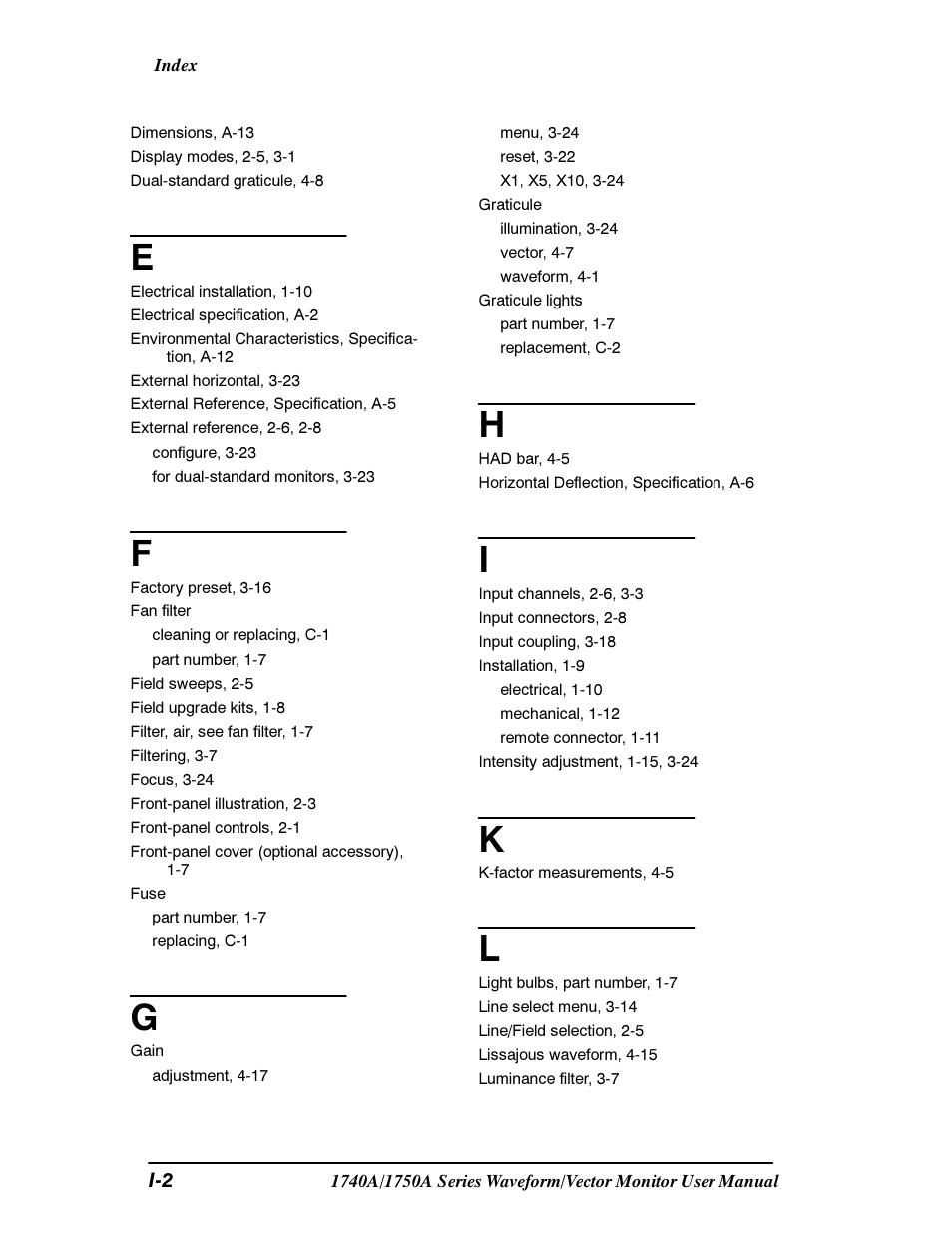 Tektronix 1740A/1750A User Manual | Page 141 / 143