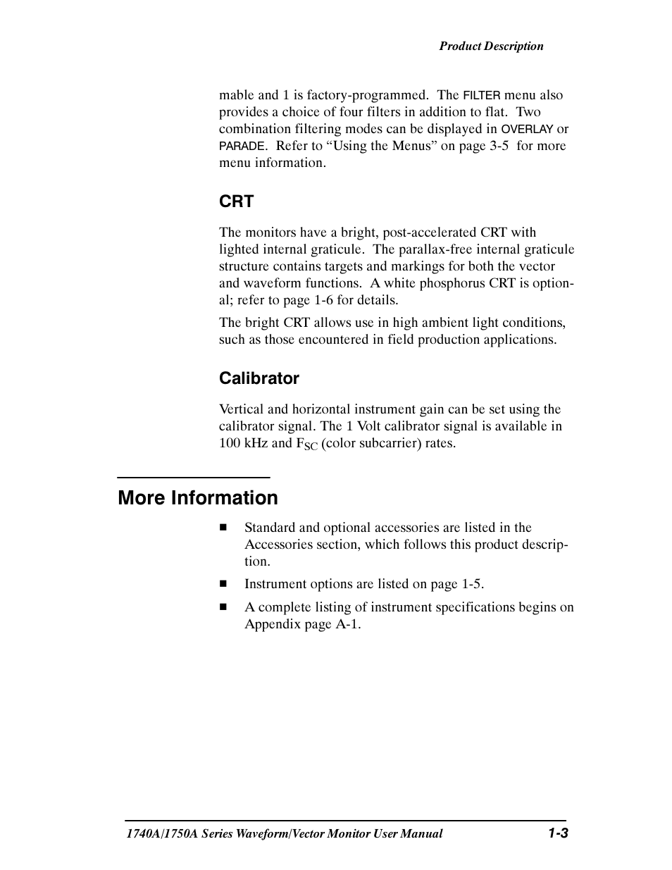 More information, Calibrator | Tektronix 1740A/1750A User Manual | Page 18 / 143