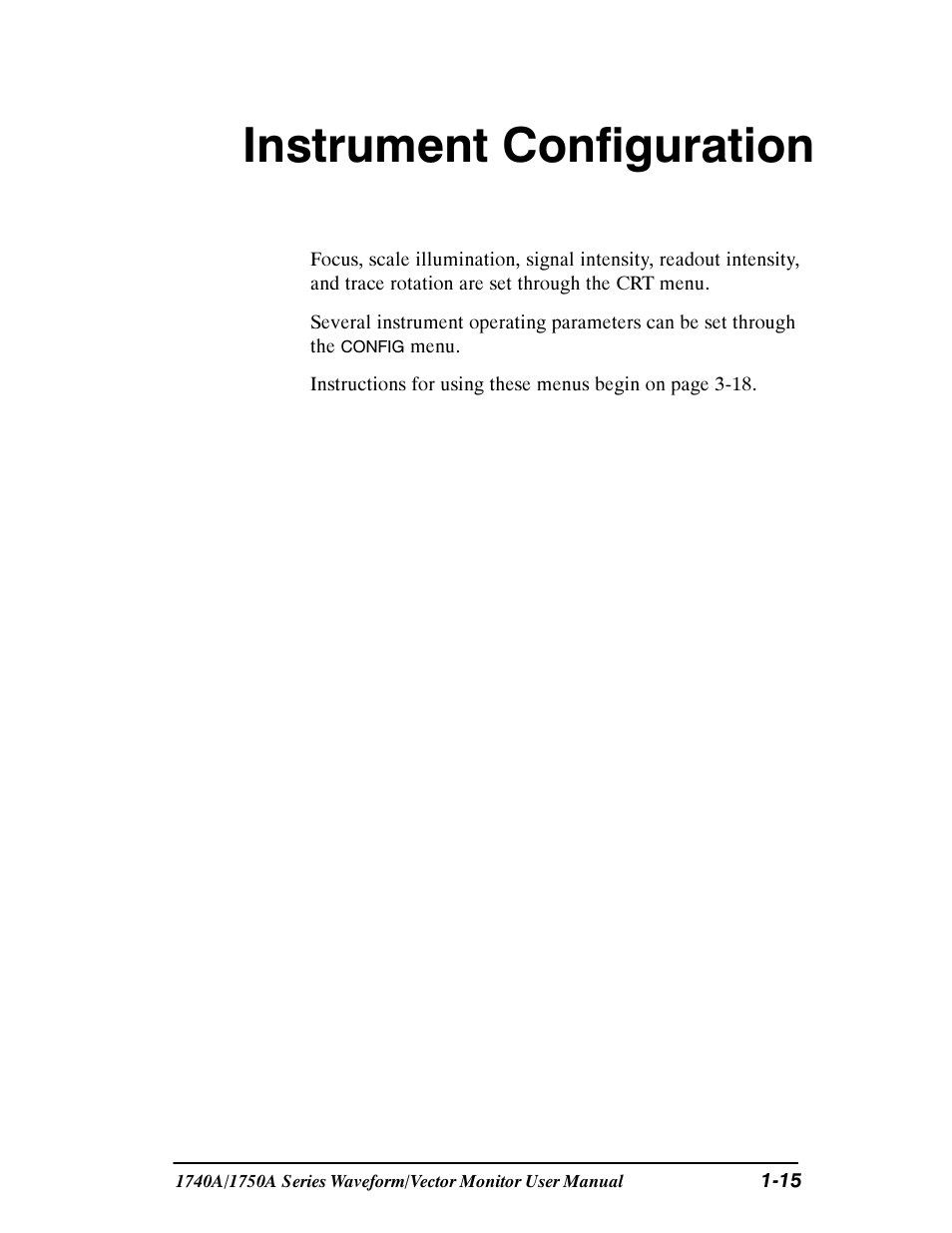 Instrument configuration | Tektronix 1740A/1750A User Manual | Page 29 / 143