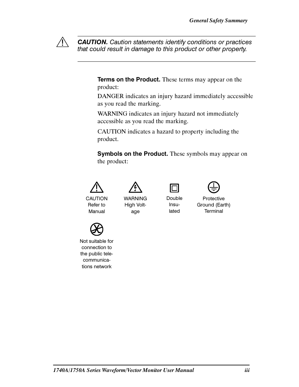 Tektronix 1740A/1750A User Manual | Page 4 / 143