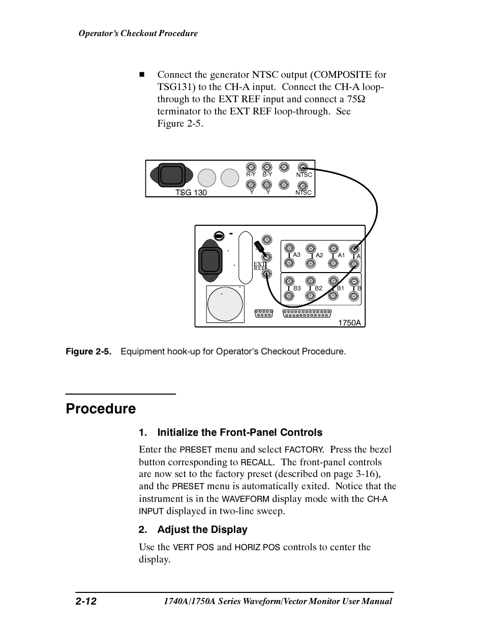 Procedure | Tektronix 1740A/1750A User Manual | Page 42 / 143