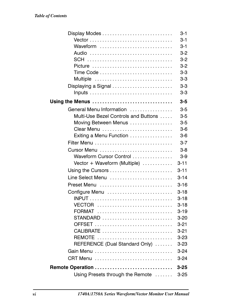 Tektronix 1740A/1750A User Manual | Page 6 / 143