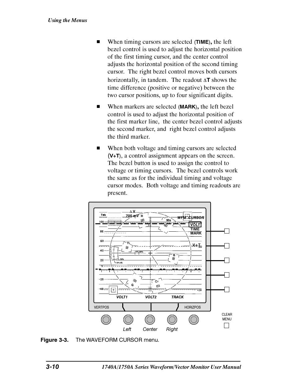 10 h when timing cursors are selected | Tektronix 1740A/1750A User Manual | Page 65 / 143