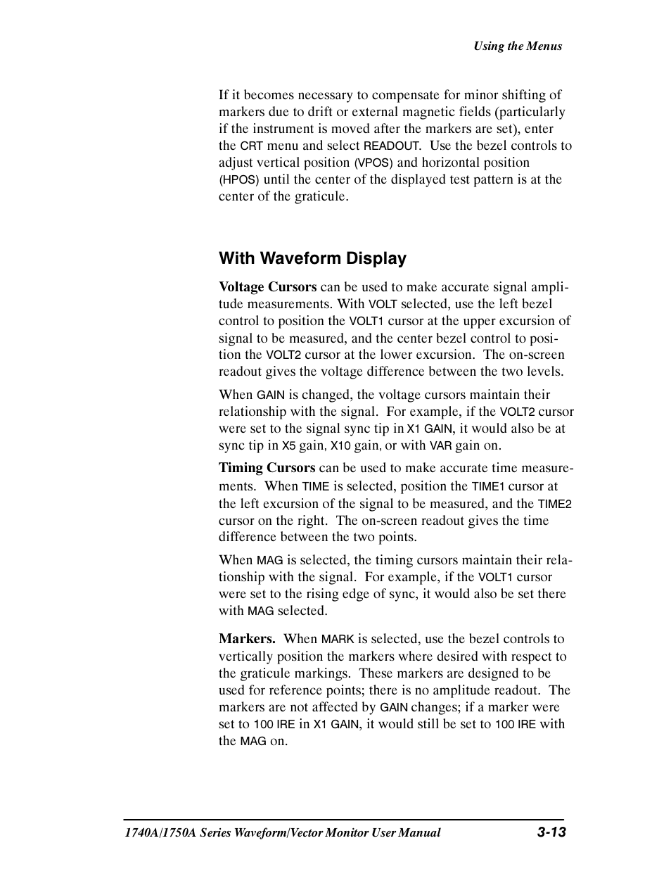 With waveform display | Tektronix 1740A/1750A User Manual | Page 68 / 143