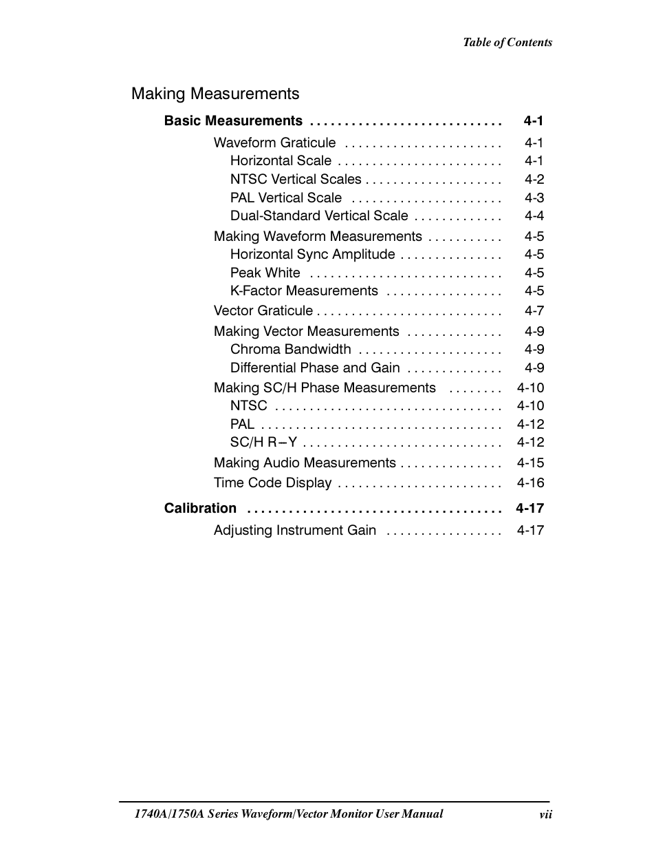 Making measurements | Tektronix 1740A/1750A User Manual | Page 7 / 143