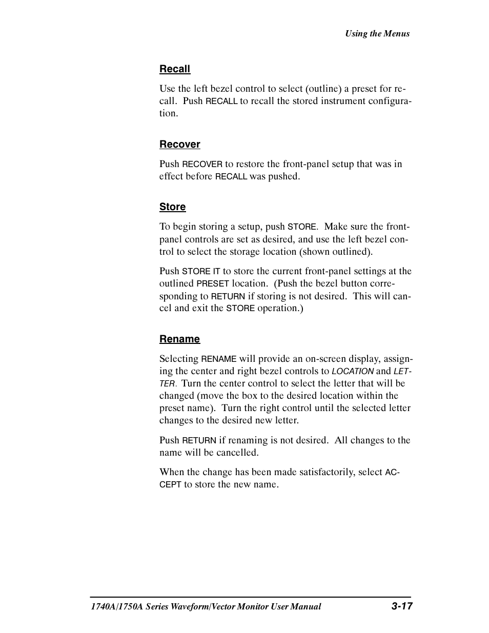 Tektronix 1740A/1750A User Manual | Page 72 / 143