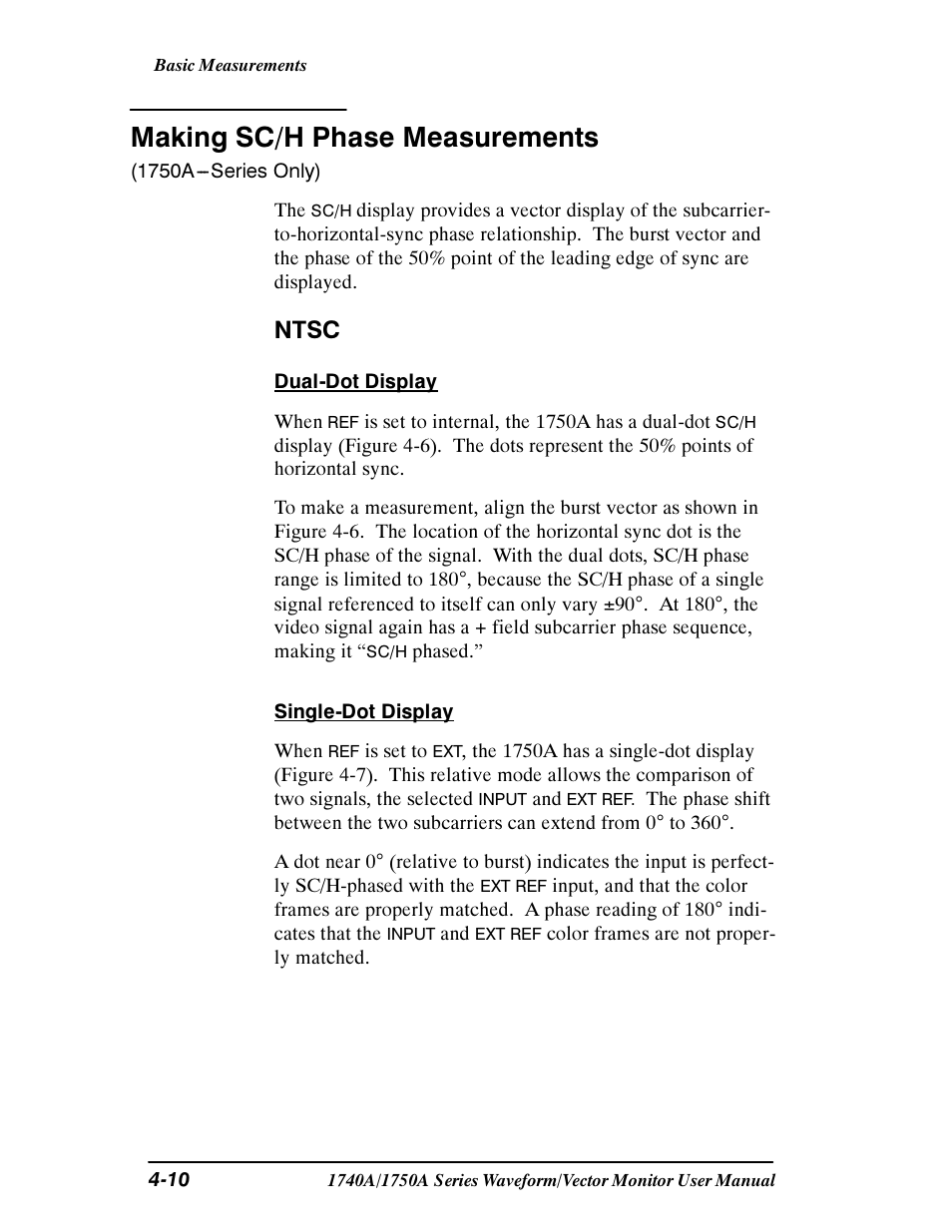 Making sc/h phase measurements, Ntsc | Tektronix 1740A/1750A User Manual | Page 91 / 143