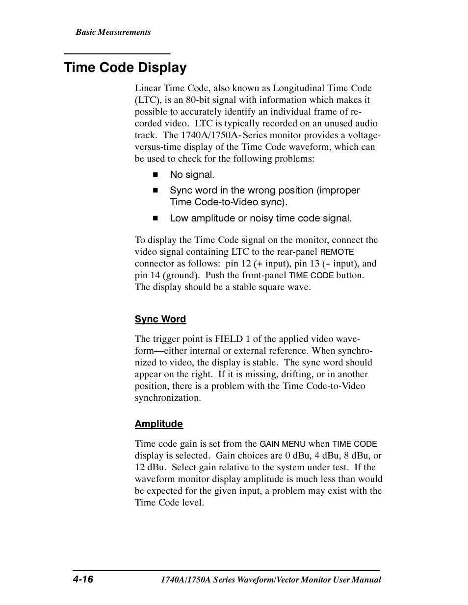 Time code display | Tektronix 1740A/1750A User Manual | Page 97 / 143