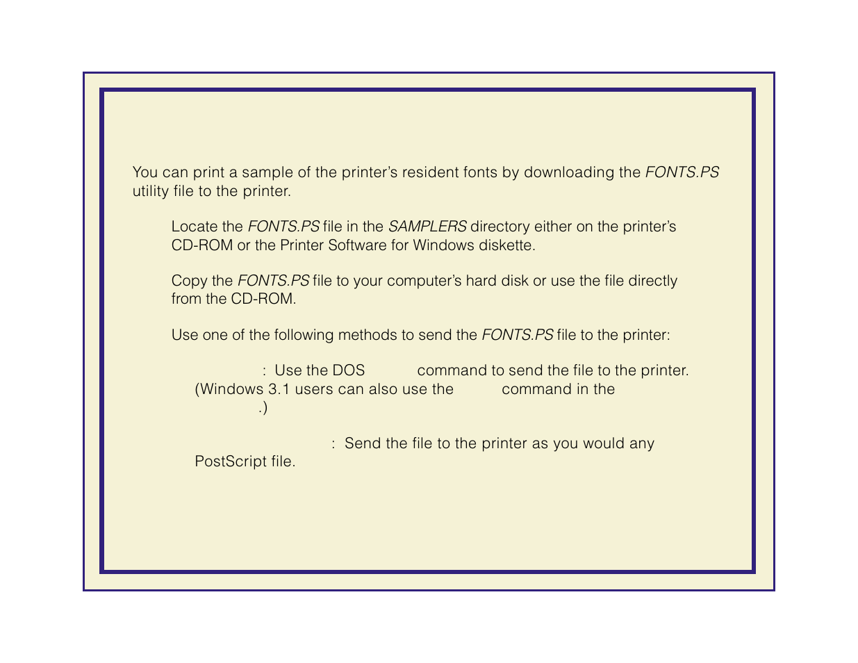 Printing a font sampler from a pc | Tektronix Phaser 600 User Manual | Page 208 / 798