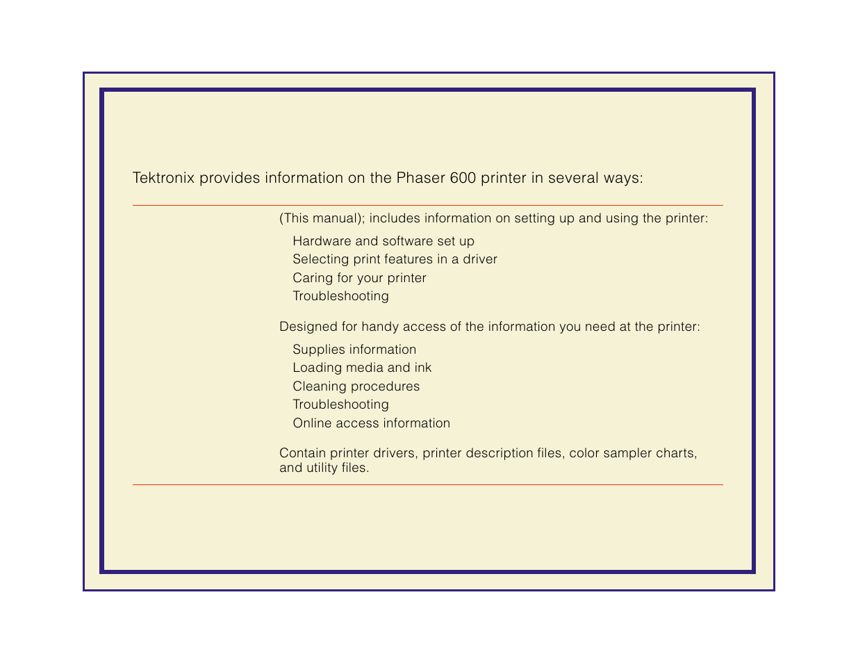 Information roadmap | Tektronix Phaser 600 User Manual | Page 23 / 798