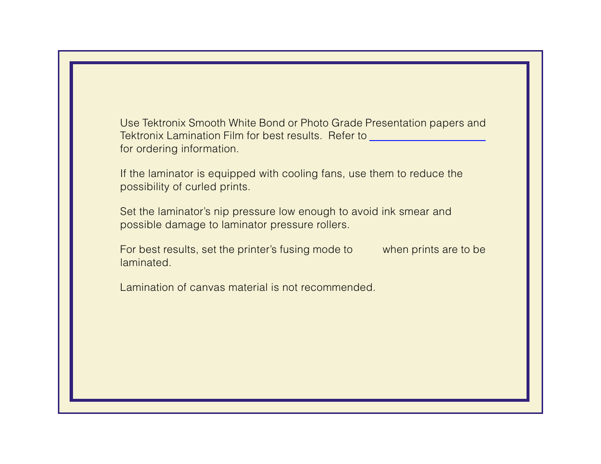 Tips on laminating prints | Tektronix Phaser 600 User Manual | Page 268 / 798