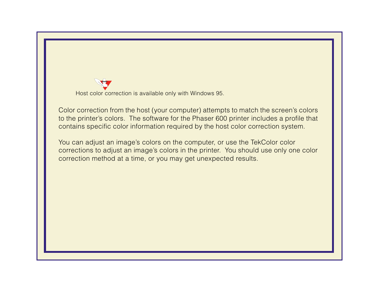 Using host color correction in windows 95 | Tektronix Phaser 600 User Manual | Page 298 / 798