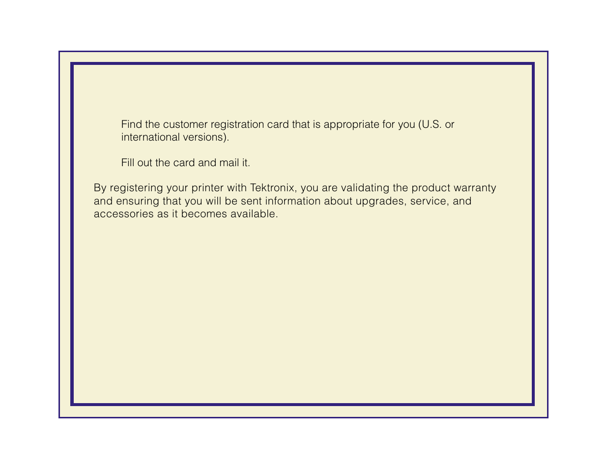 Registering your printer | Tektronix Phaser 600 User Manual | Page 30 / 798